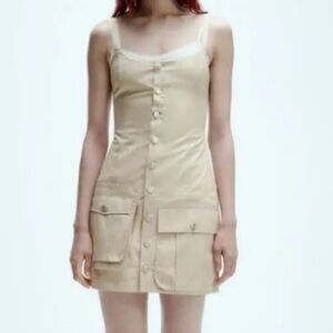 Zara Beige Button-Front Mini Dress